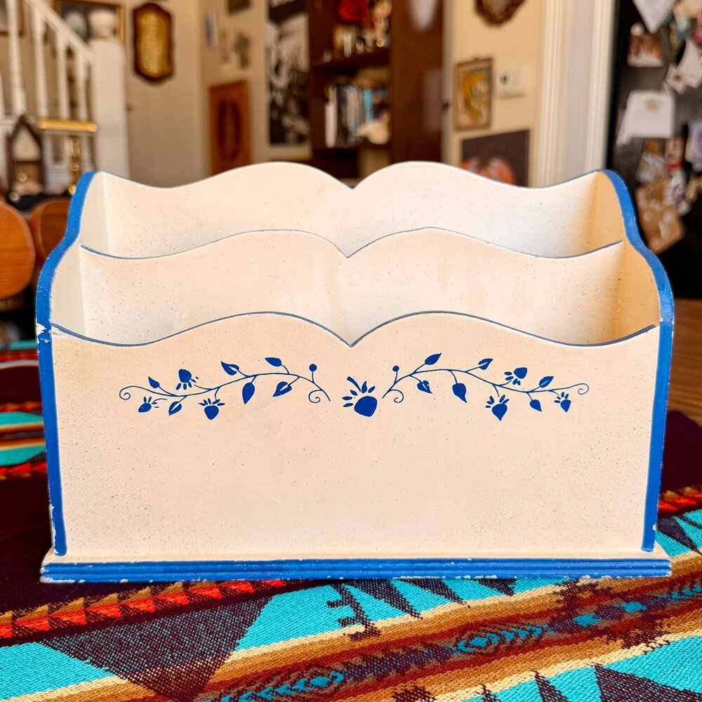 Vintage Hand Painted Shabby Chic Farmhouse Folk Art Organizer / Cookbook Holder